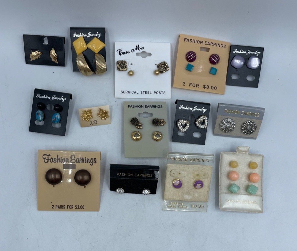 Vintage 80s 90s Enamel Earrings Lot 22 Pierced Pastel Geometric Retro